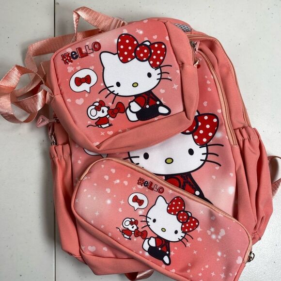 NWT Hello Kitty Pink Kids 3 Piece Backpack Set - Picture 7 of 10